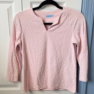 J. McLaughlin Light Pink Textured 3/4 Sleeve Top | S